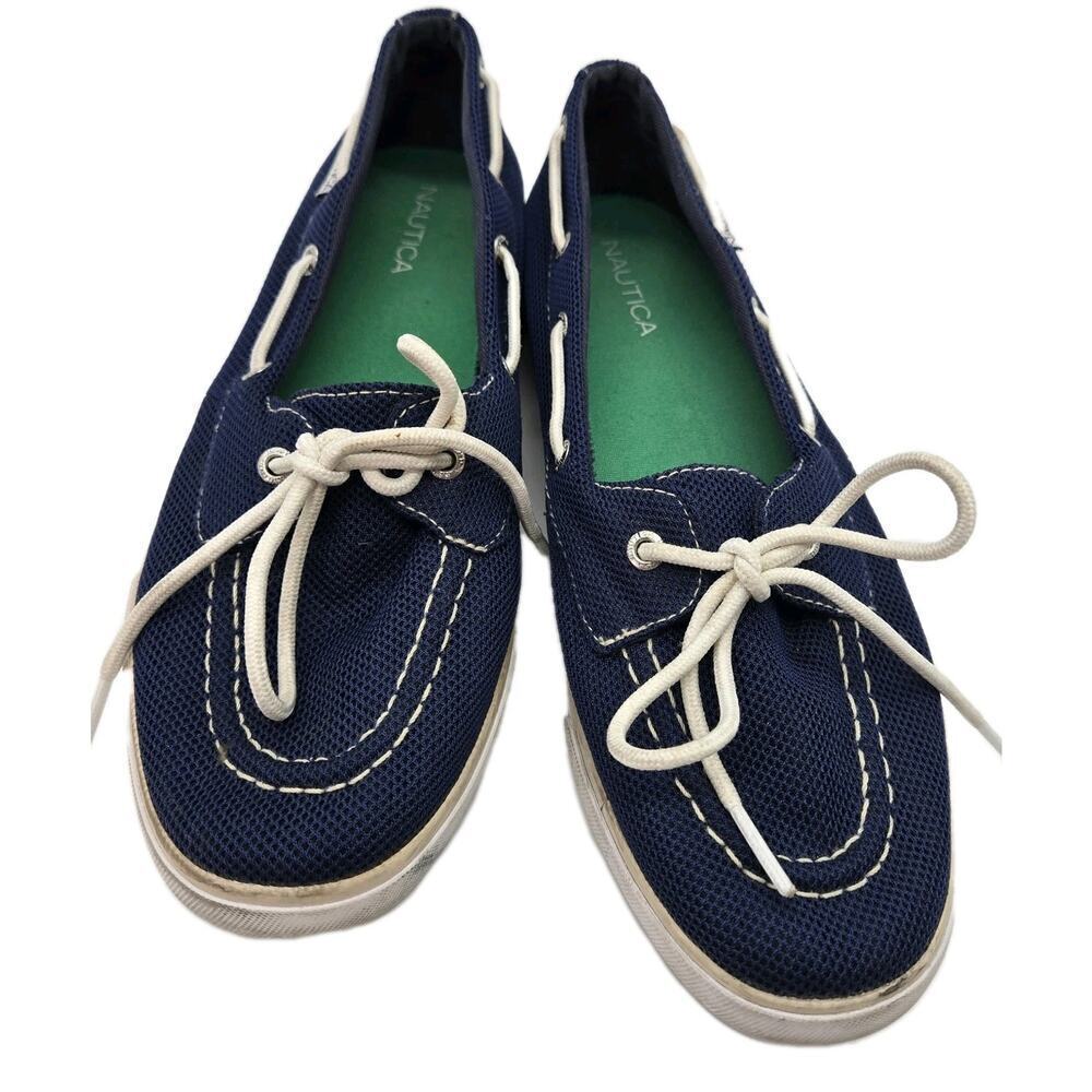 Nautica Shoes Womens 9 Pinecrest Moccasins Lace Up Flats Comfort Blue Fabric